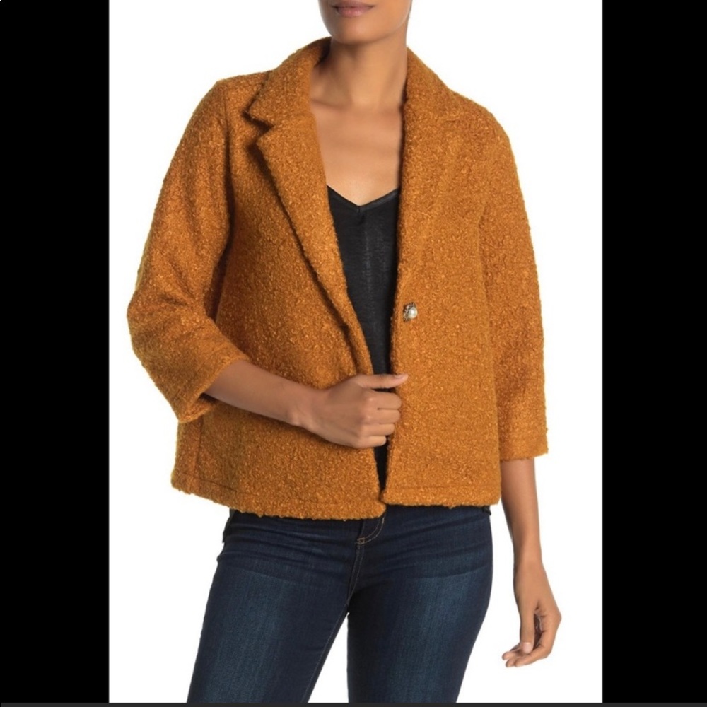 NEW Bobeau boucle one button mustard knit jacket S